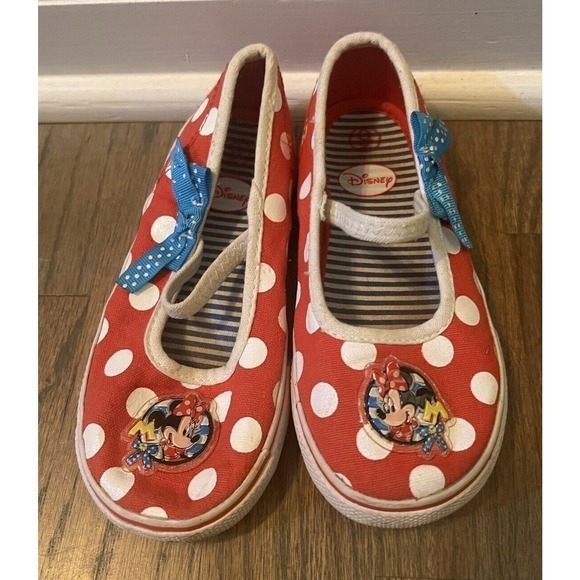 Disney Minnie Mouse Slip On Sneaker Shoes Red And White Polka Dot Sz 9 Girls‎ - Picture 2 of 6